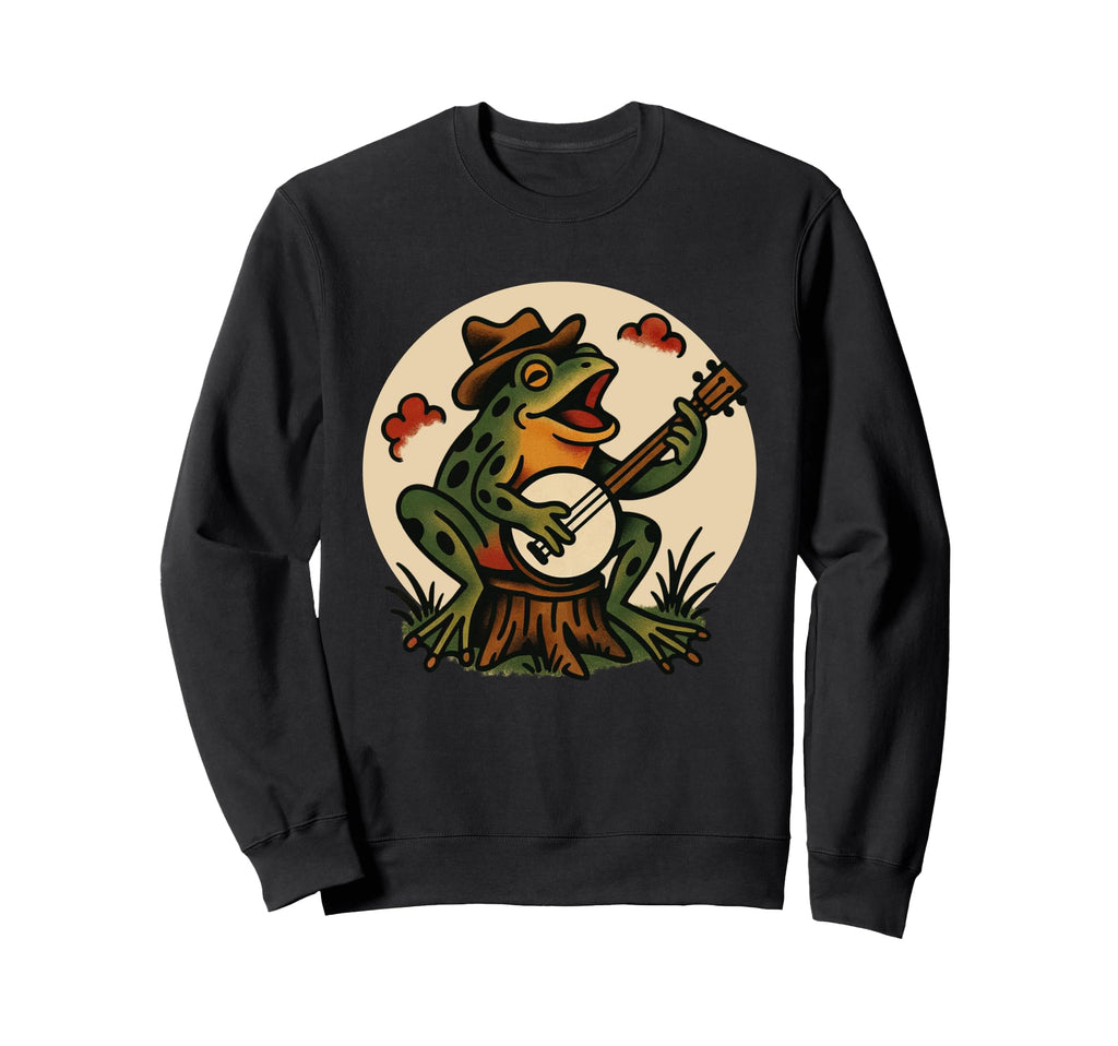 Frog Banjo Tattoo Flash American Sweatshirt - Novelty Apparel Unisex - T-Shirt, Sweatshirt, Hoodie