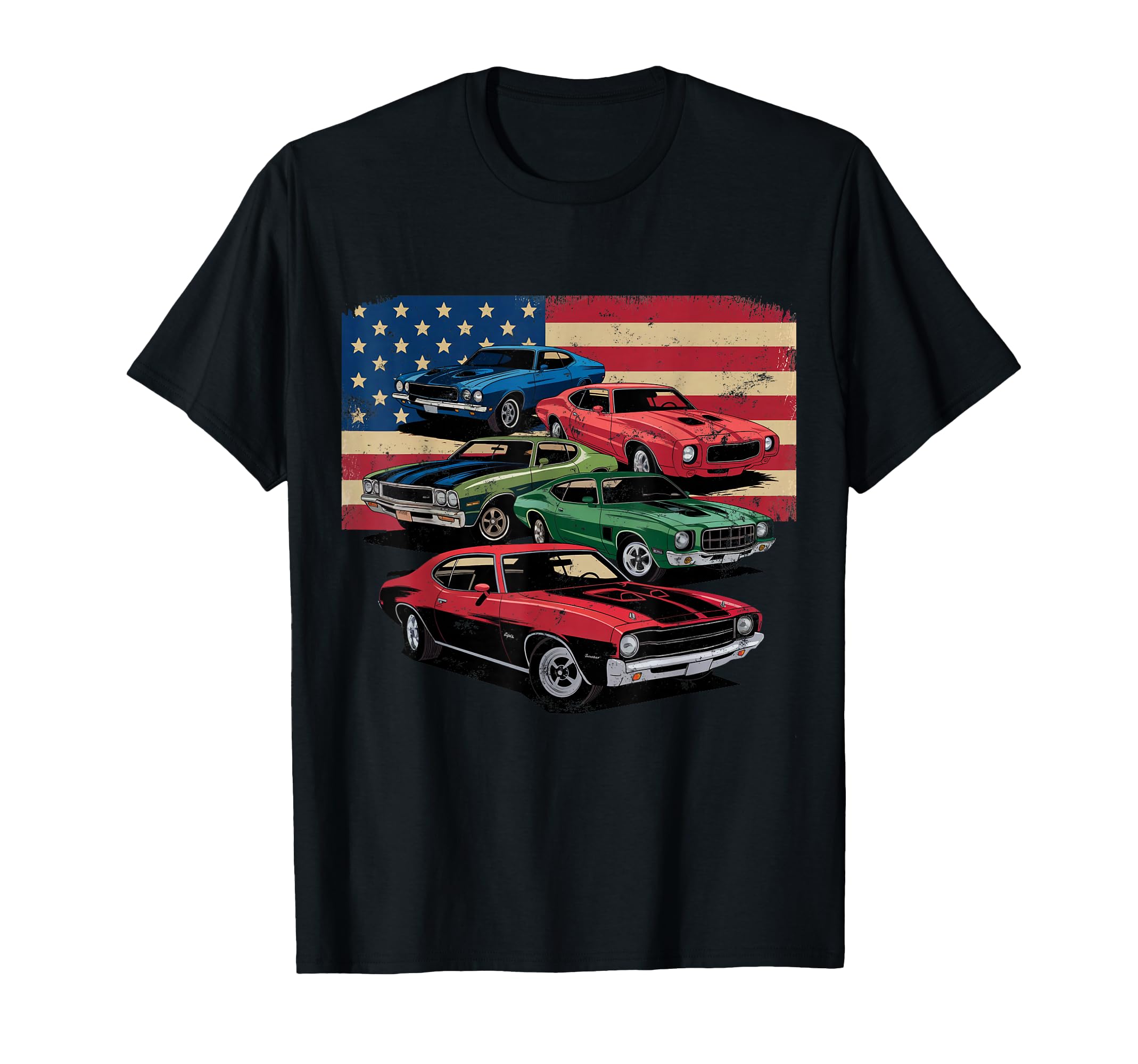 Patriotic American Flag Muscle Car T-Shirt - Minimalist Print Men Women - T-Shirt, Sweatshirt, Hoodie