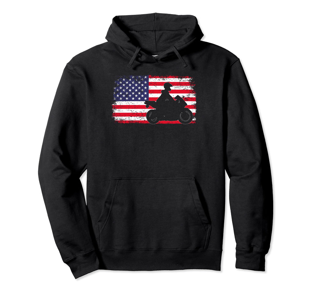 American Flag Motorcycle Biker Hoodie - Fun Novelty Design Men Women - T-Shirt, Sweatshirt, Hoodie