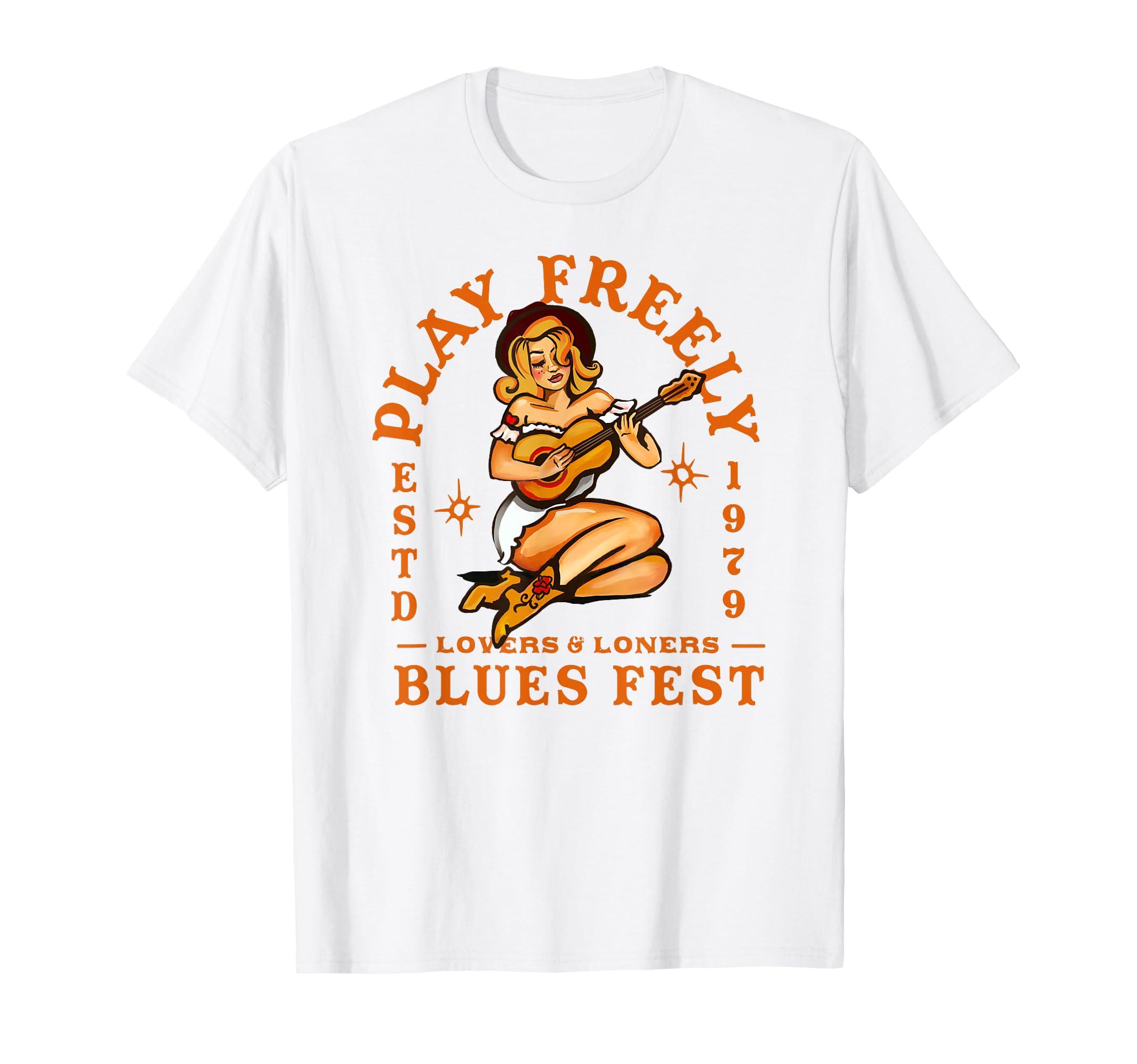 Play Freely Blues Fest Pinup Gift T-Shirt - Trendy Graphic for Adults - T-Shirt, Sweatshirt, Hoodie