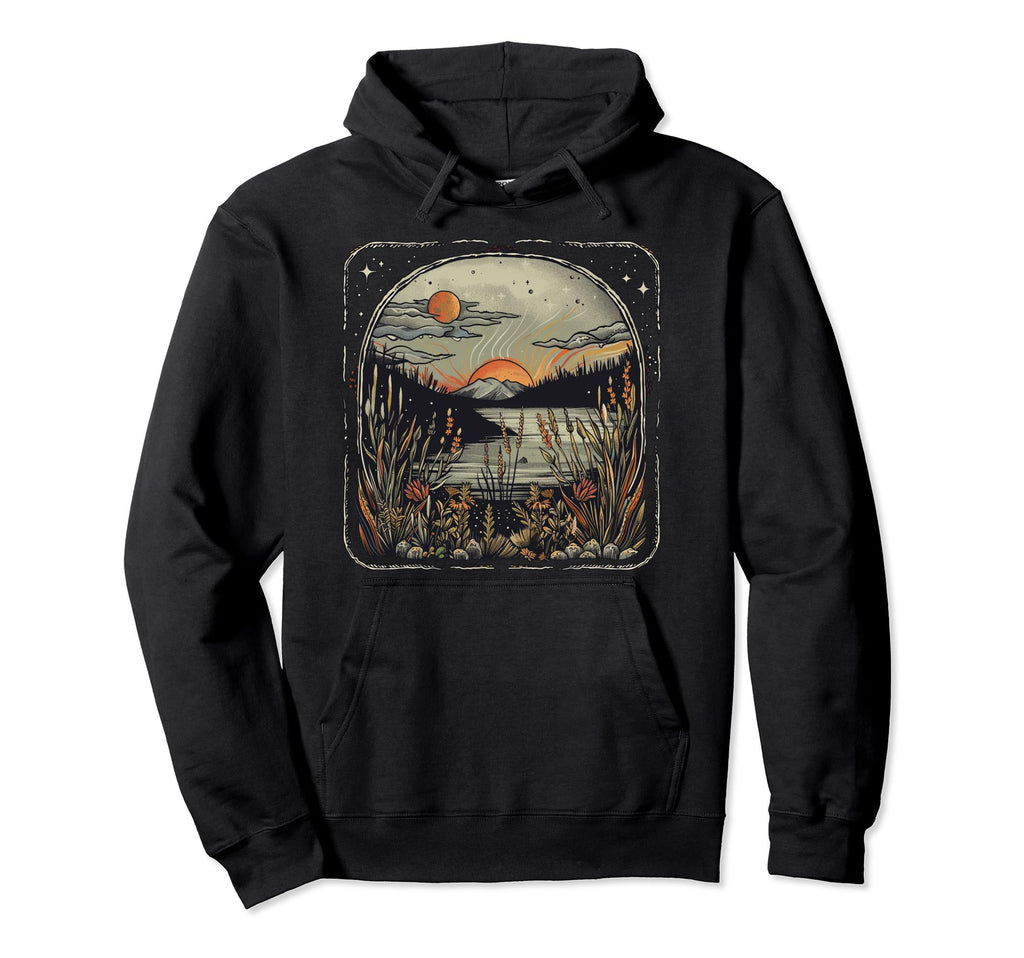 Sunset Lake Nature Landscape Hoodie - Novelty Apparel Unisex - T-Shirt, Sweatshirt, Hoodie