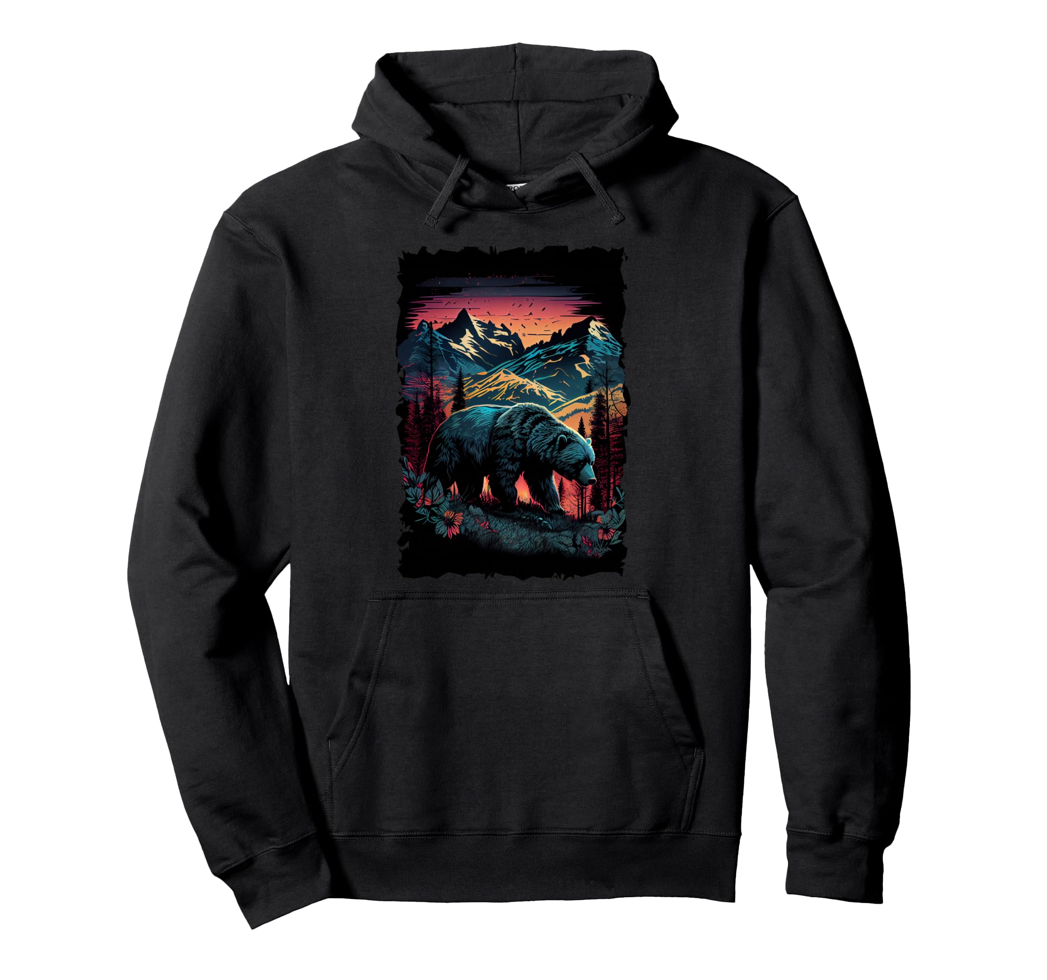 Bear Silhouette Mountain Sunset Wildlife Hoodie - Custom Art Print Unisex - T-Shirt, Sweatshirt, Hoodie