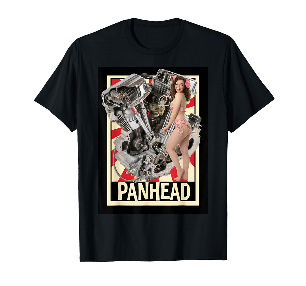 Pinup Panhead Engine Motorcycle T-Shirt - Minimalist Print Men Women - T-Shirt, Sweatshirt, Hoodie
