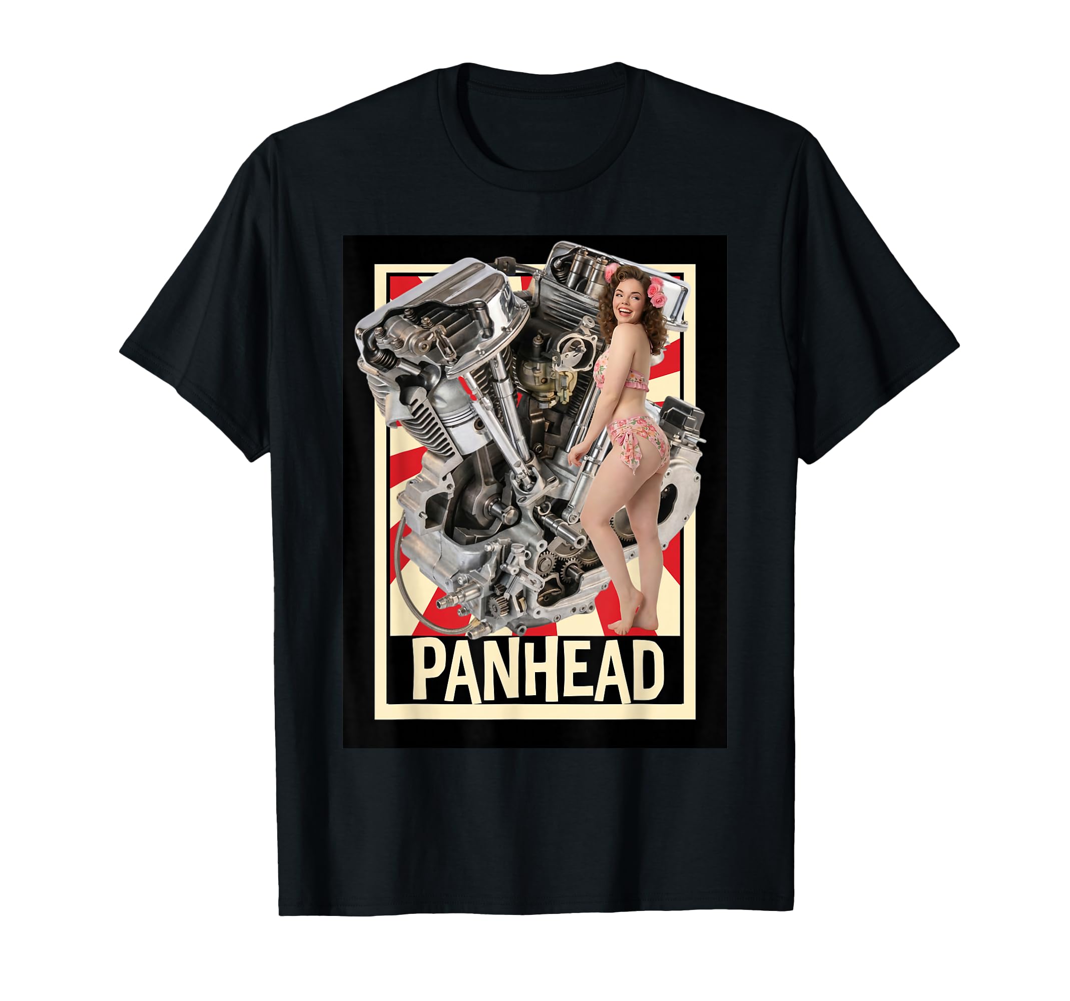 Pinup Panhead Engine Motorcycle T-Shirt - Minimalist Print Men Women - T-Shirt, Sweatshirt, Hoodie