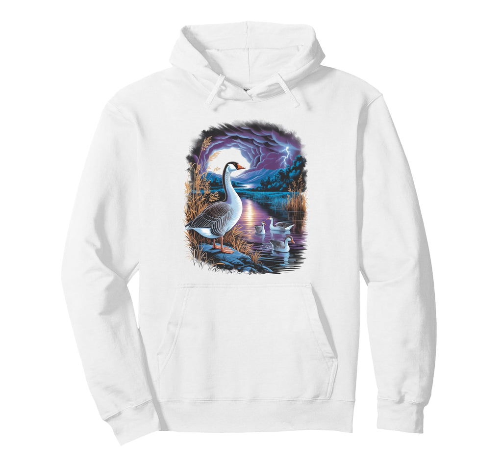 90S Airbrushed Mountain Lake Goose Scene Hoodie - Trendy Graphic Unisex - T-Shirt, Sweatshirt, Hoodie