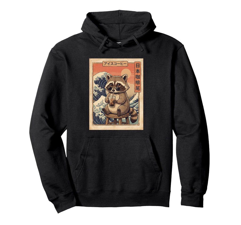 Kawaii Raccoon Iced Coffee Japanese Hoodie - Novelty Apparel for Adults - T-Shirt, Sweatshirt, Hoodie