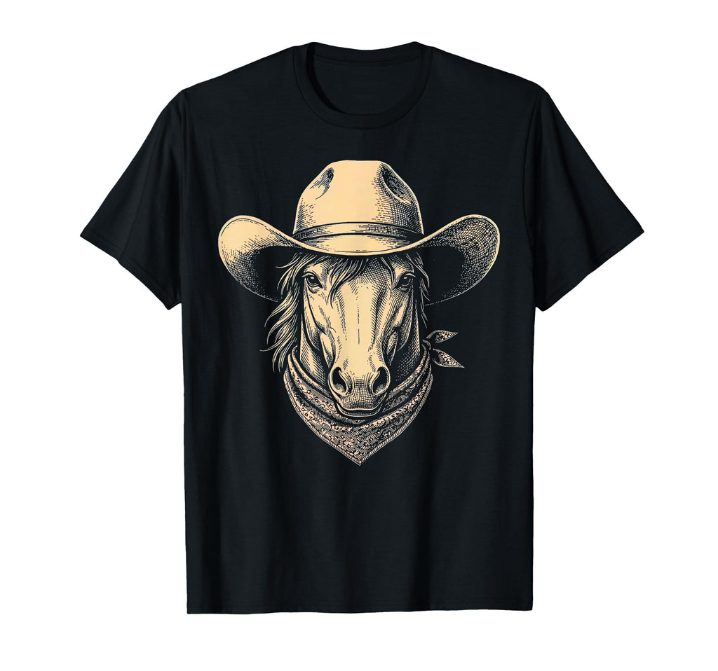 Horse Cowboy Hat Bandana Western T-Shirt - Aesthetic Graphic Unisex - T-Shirt, Sweatshirt, Hoodie