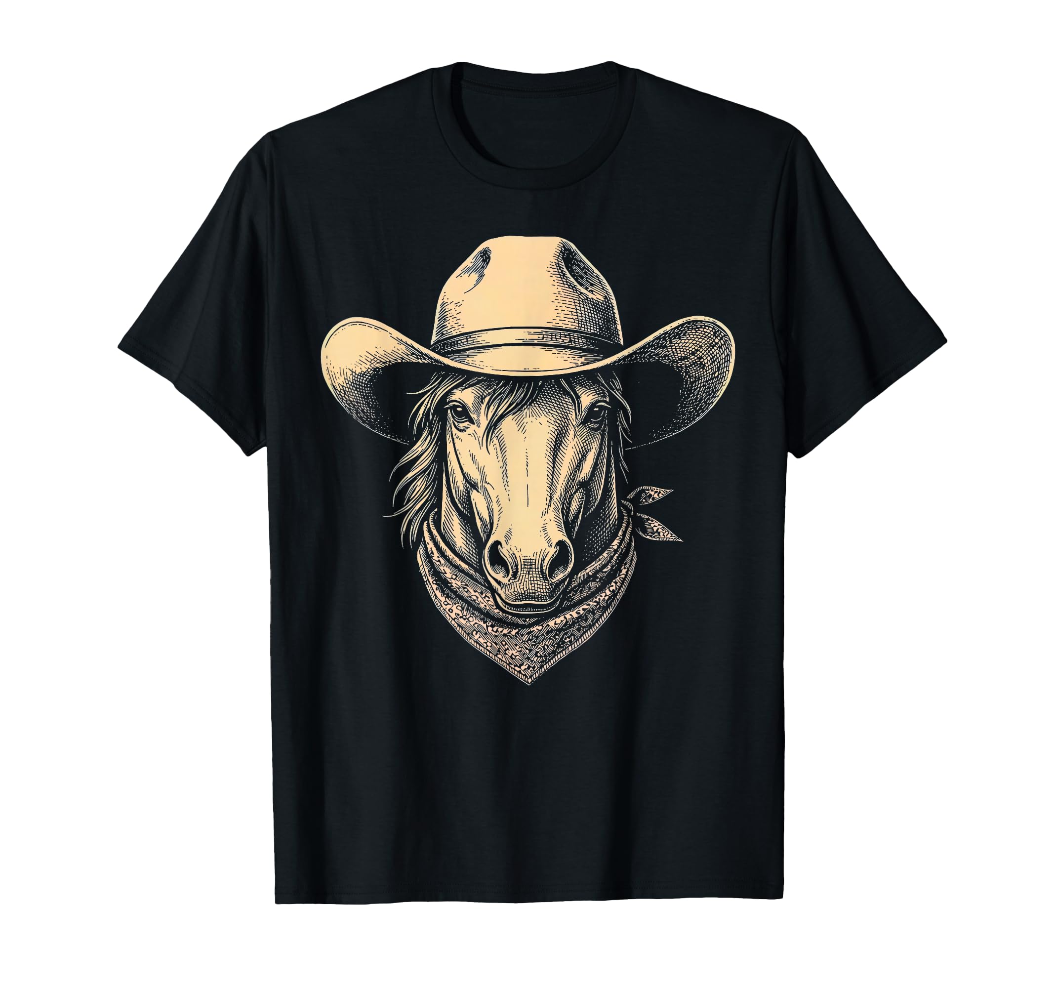 Horse Cowboy Hat Bandana Western T-Shirt - Aesthetic Graphic Unisex - T-Shirt, Sweatshirt, Hoodie