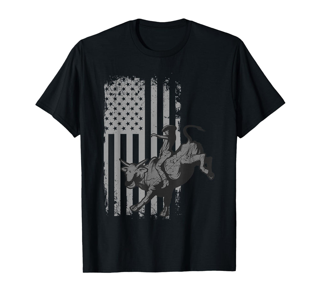 American Flag Bucking Bull Riding T-Shirt - Minimalist Print Men Women - T-Shirt, Sweatshirt, Hoodie