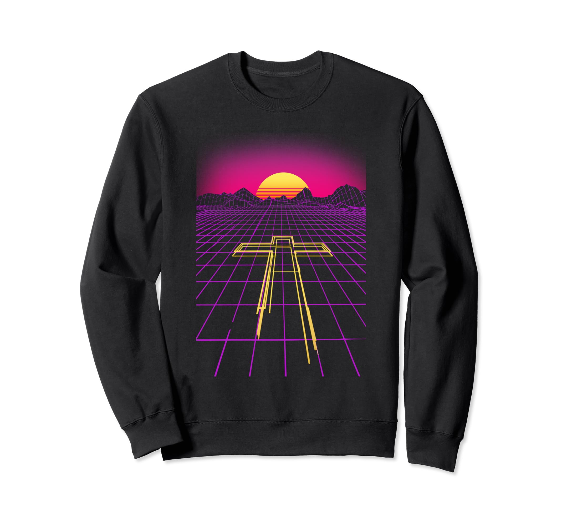 80S Synthwave Cross Neon Outrun Sweatshirt - Novelty Apparel for Adults - T-Shirt, Sweatshirt, Hoodie