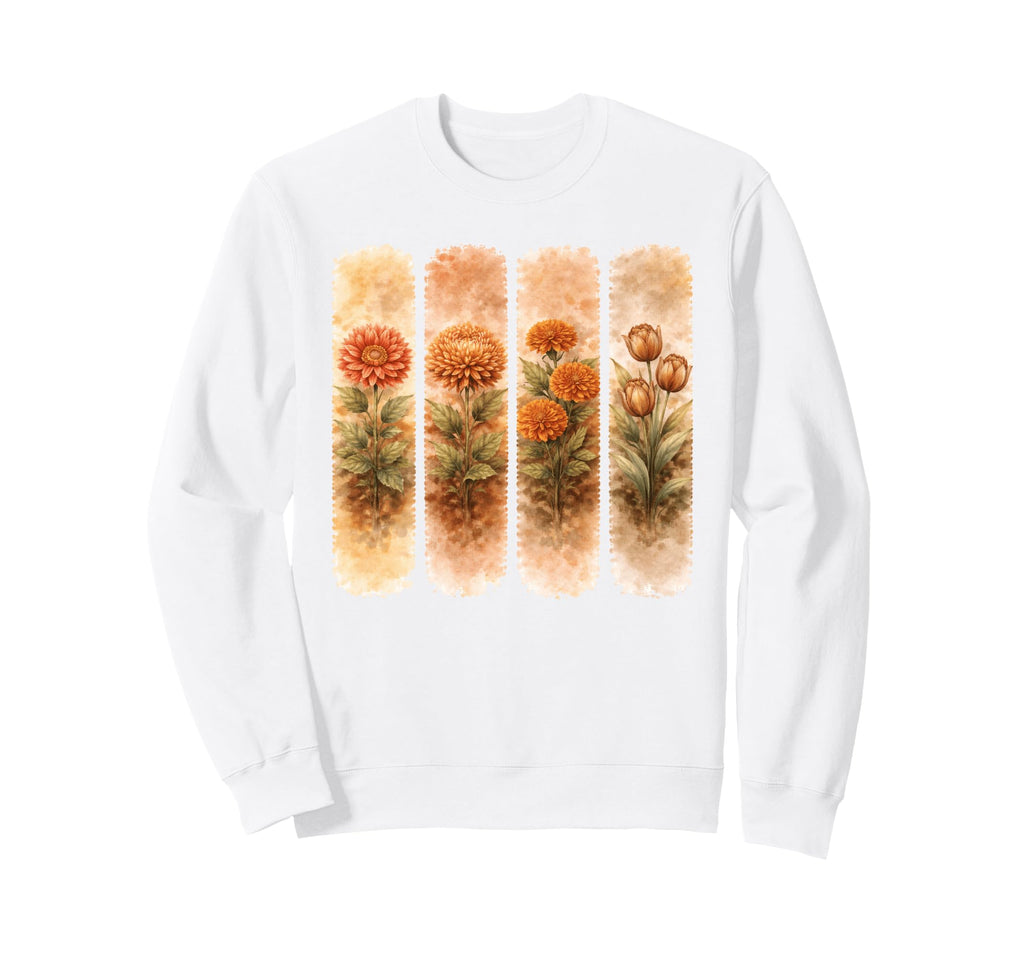 Orange Floral Watercolor Botanical Sweatshirt - Unique Graphic Men Women - T-Shirt, Sweatshirt, Hoodie
