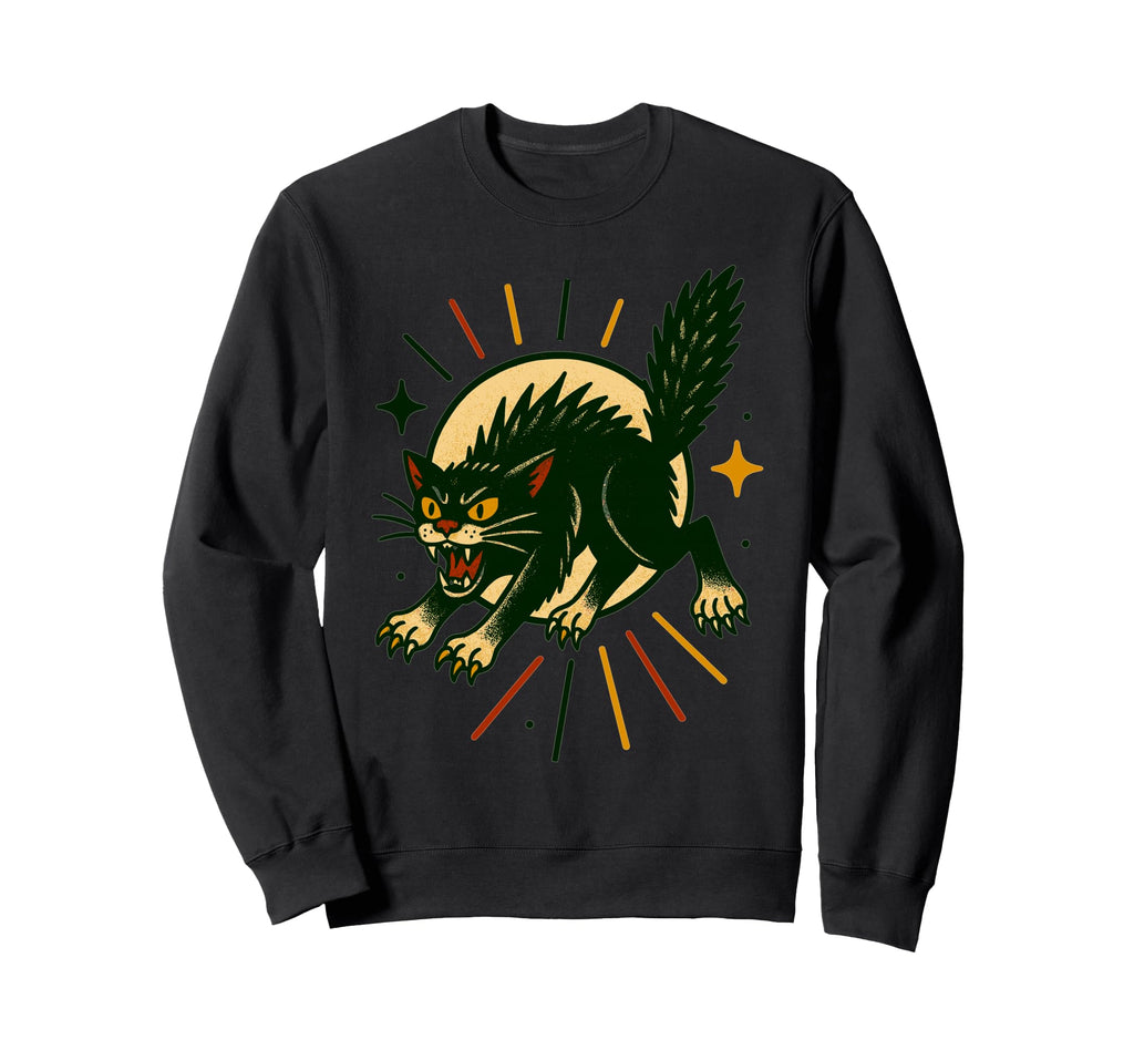 Angry Black Cat Americana Tattoo Sweatshirt - Aesthetic Graphic Men Women - T-Shirt, Sweatshirt, Hoodie