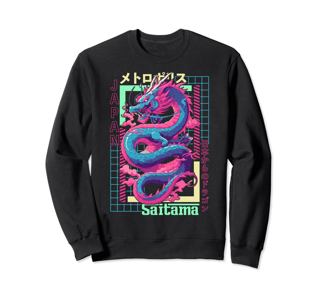 Saitama City Synthwave 80S Dragon Sweatshirt - Novelty Apparel Unisex - T-Shirt, Sweatshirt, Hoodie