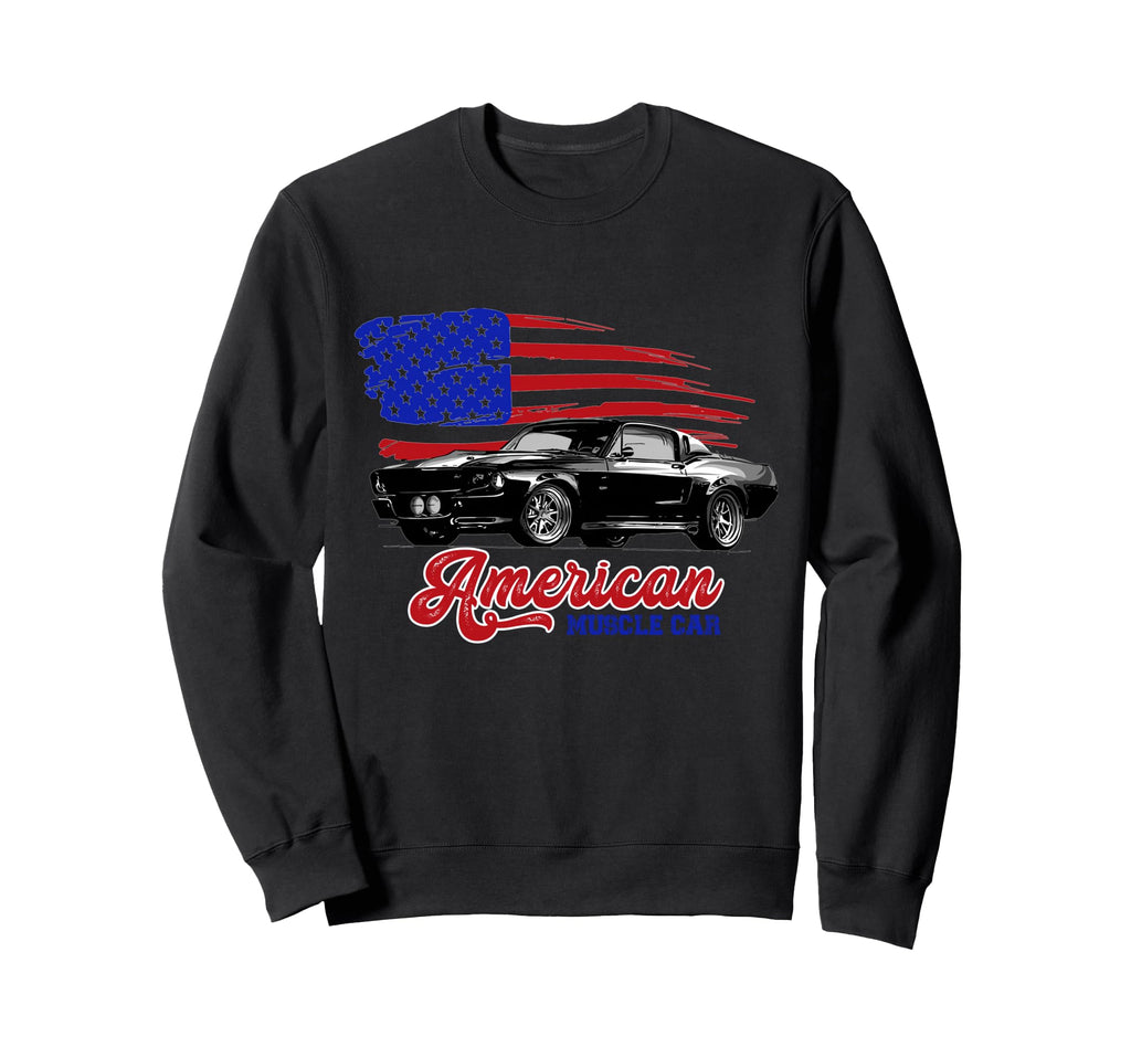 Muscle Car American Flag Sweatshirt - Unique Graphic for Adults - T-Shirt, Sweatshirt, Hoodie