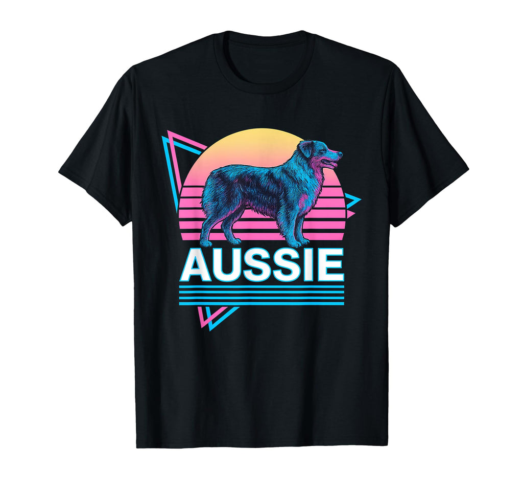 Australian Shepherd Synthwave T-Shirt - Minimalist Print Men Women - T-Shirt, Sweatshirt, Hoodie