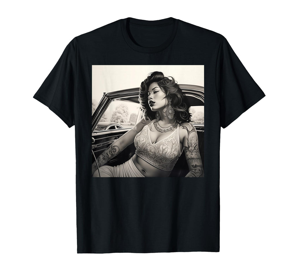 Chicano Art Lowrider Pin Up Chicana T-Shirt - Aesthetic Graphic Unisex - T-Shirt, Sweatshirt, Hoodie