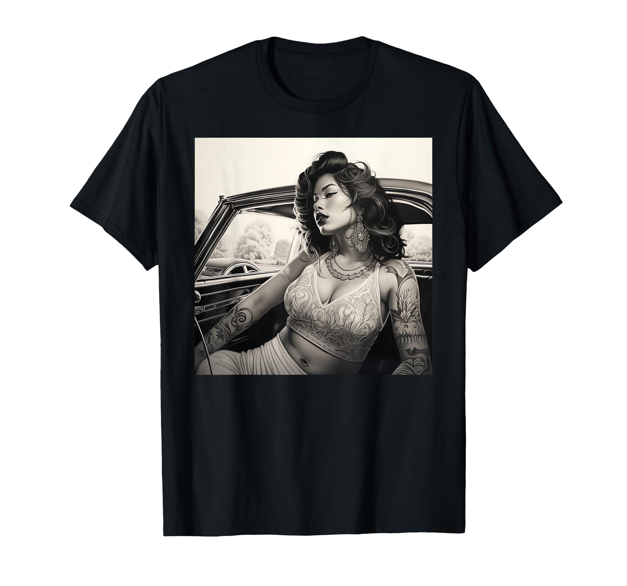 Chicano Art Lowrider Pin Up Chicana T-Shirt - Aesthetic Graphic Unisex - T-Shirt, Sweatshirt, Hoodie