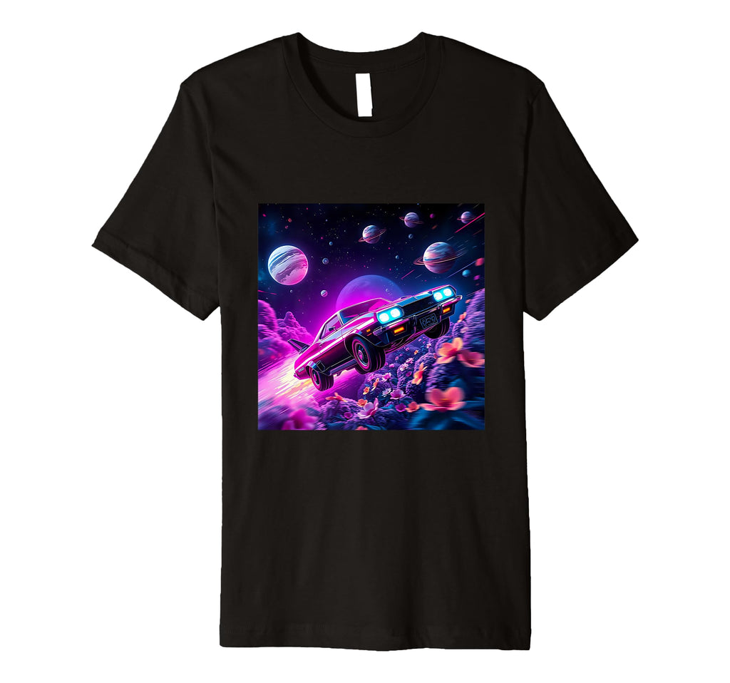 Futuristic Space Car Art 80S Synthwave T-Shirt - Graphic Print Men Women - T-Shirt, Sweatshirt, Hoodie