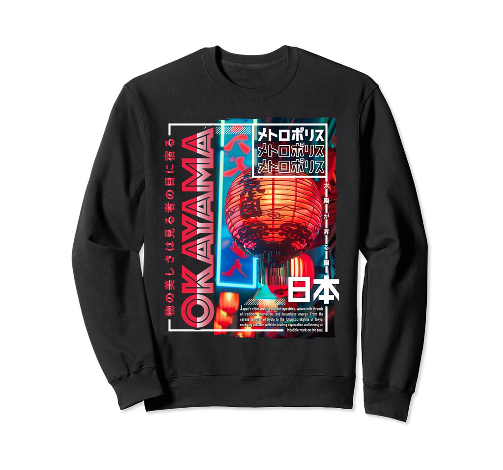 Okayama City 80S Synthwave Sweatshirt - Minimalist Print for Adults - T-Shirt, Sweatshirt, Hoodie