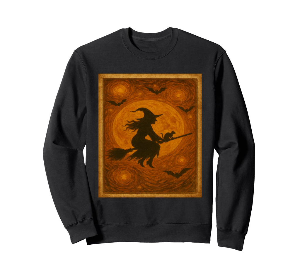 Witch And Black Cat Halloween Sweatshirt - Custom Art Print Men Women - T-Shirt, Sweatshirt, Hoodie