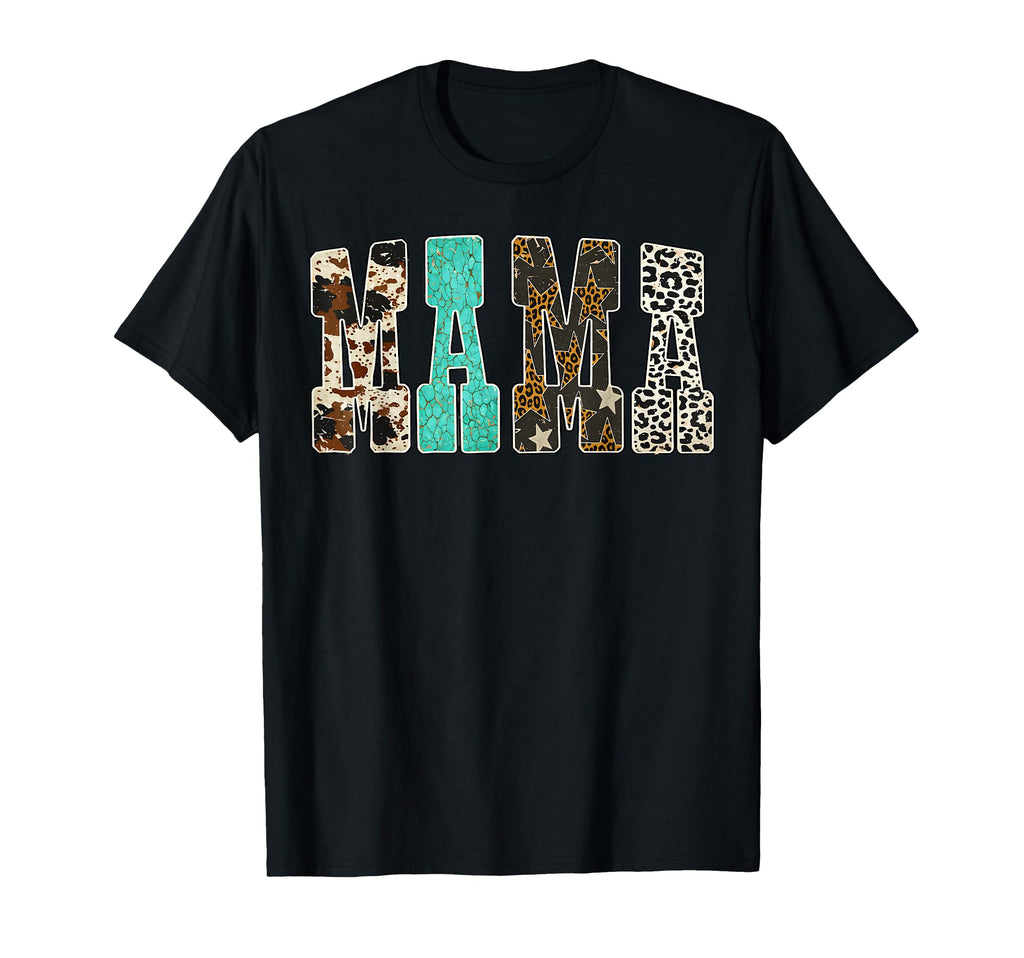 Leopard Cowhide Turquoise Mama Western T-Shirt - Novelty Apparel Men Women - T-Shirt, Sweatshirt, Hoodie