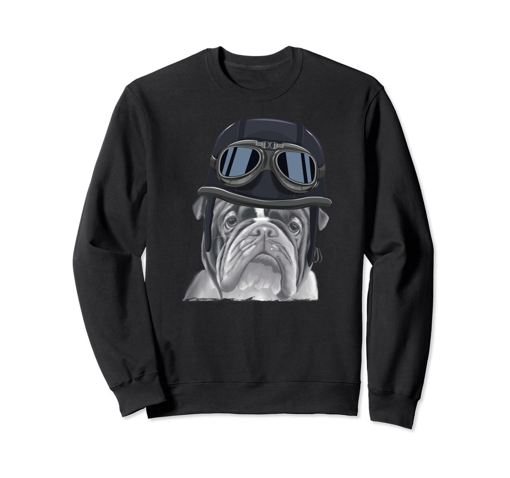 Bulldog Wearing Motorcycle Helmet Sweatshirt - Novelty Apparel Unisex - T-Shirt, Sweatshirt, Hoodie
