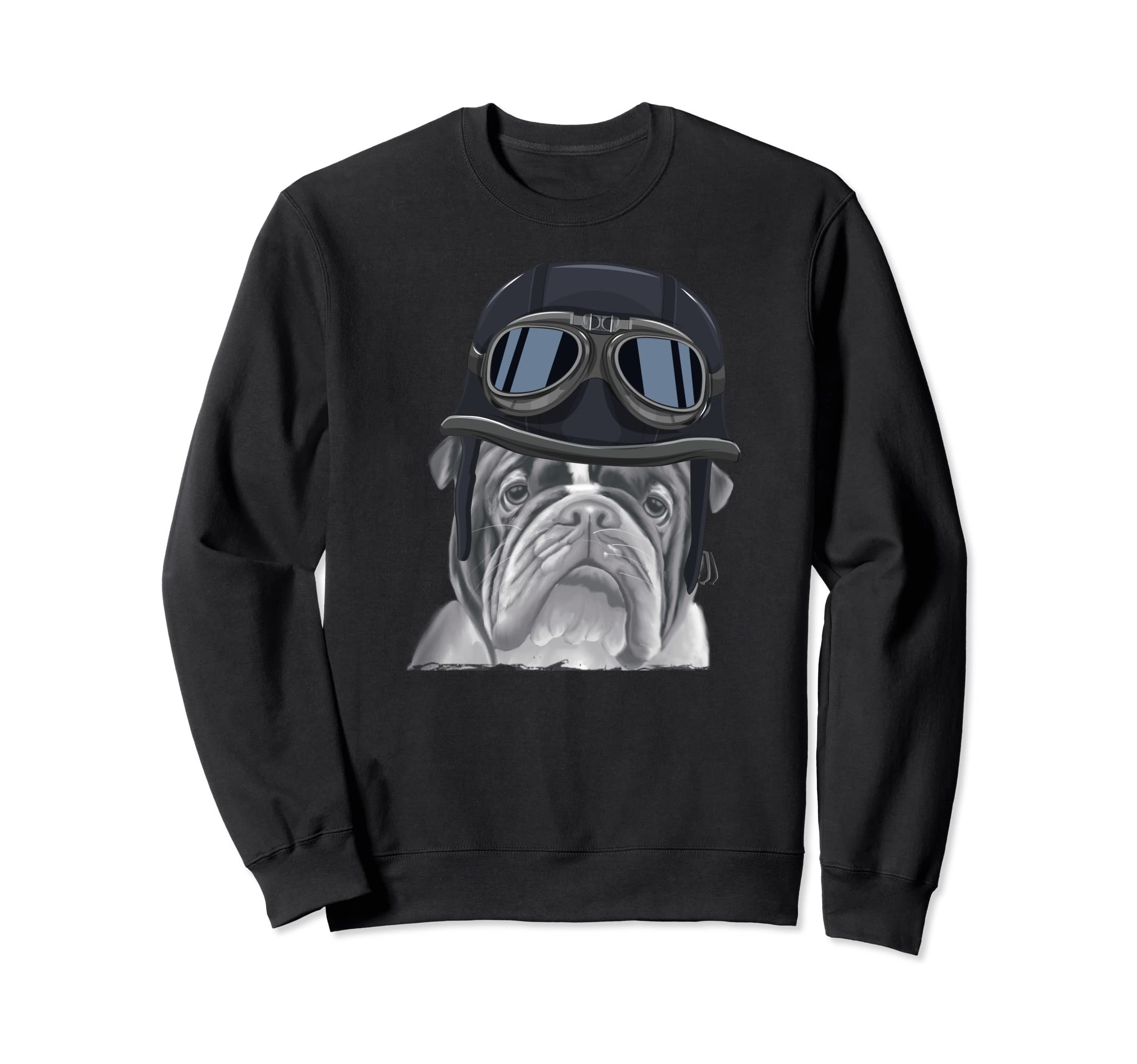 Bulldog Wearing Motorcycle Helmet Sweatshirt - Novelty Apparel Unisex - T-Shirt, Sweatshirt, Hoodie