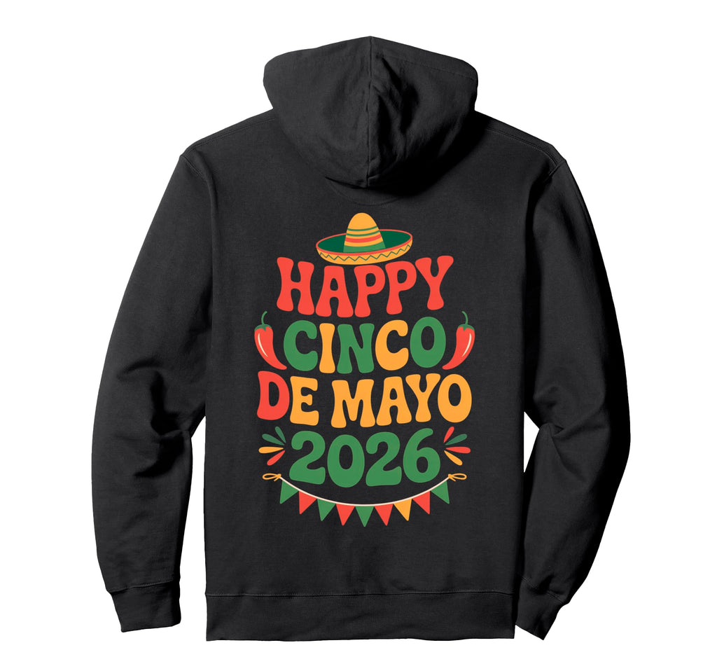 Happy Cinco De Mayo 2026 Groovy Sombrero Hoodie - Unique Graphic Unisex - T-Shirt, Sweatshirt, Hoodie