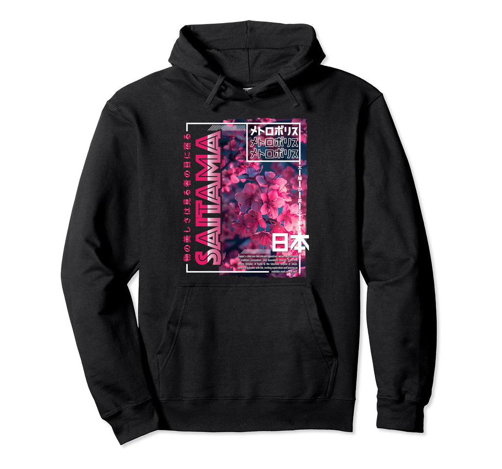 Saitama City 80S Synthwave Cherry Blossom Hoodie - Graphic Print Unisex - T-Shirt, Sweatshirt, Hoodie