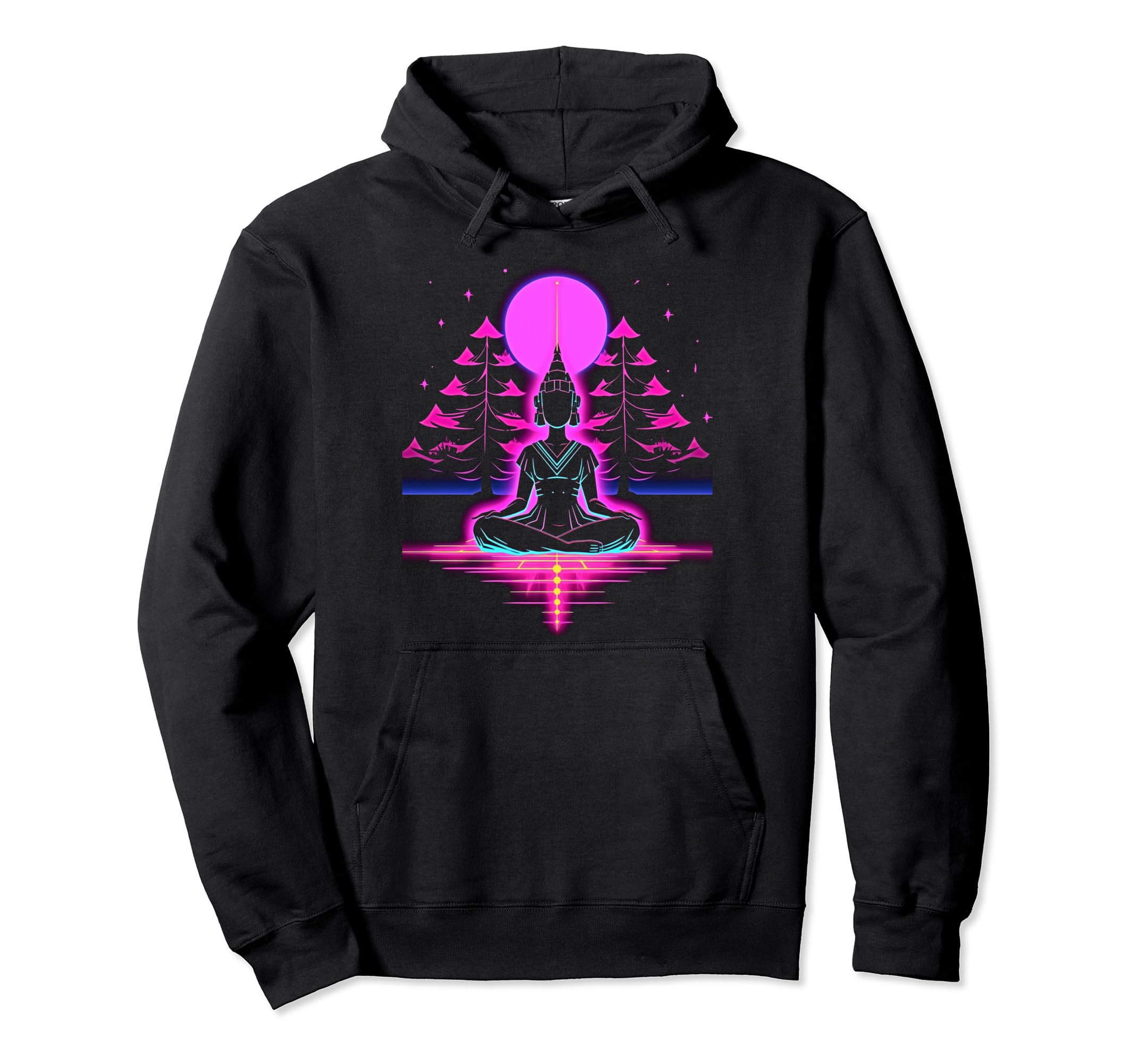 Synthwave Buddha Alien Cyberpunk Hoodie - Fun Novelty Design for Adults - T-Shirt, Sweatshirt, Hoodie