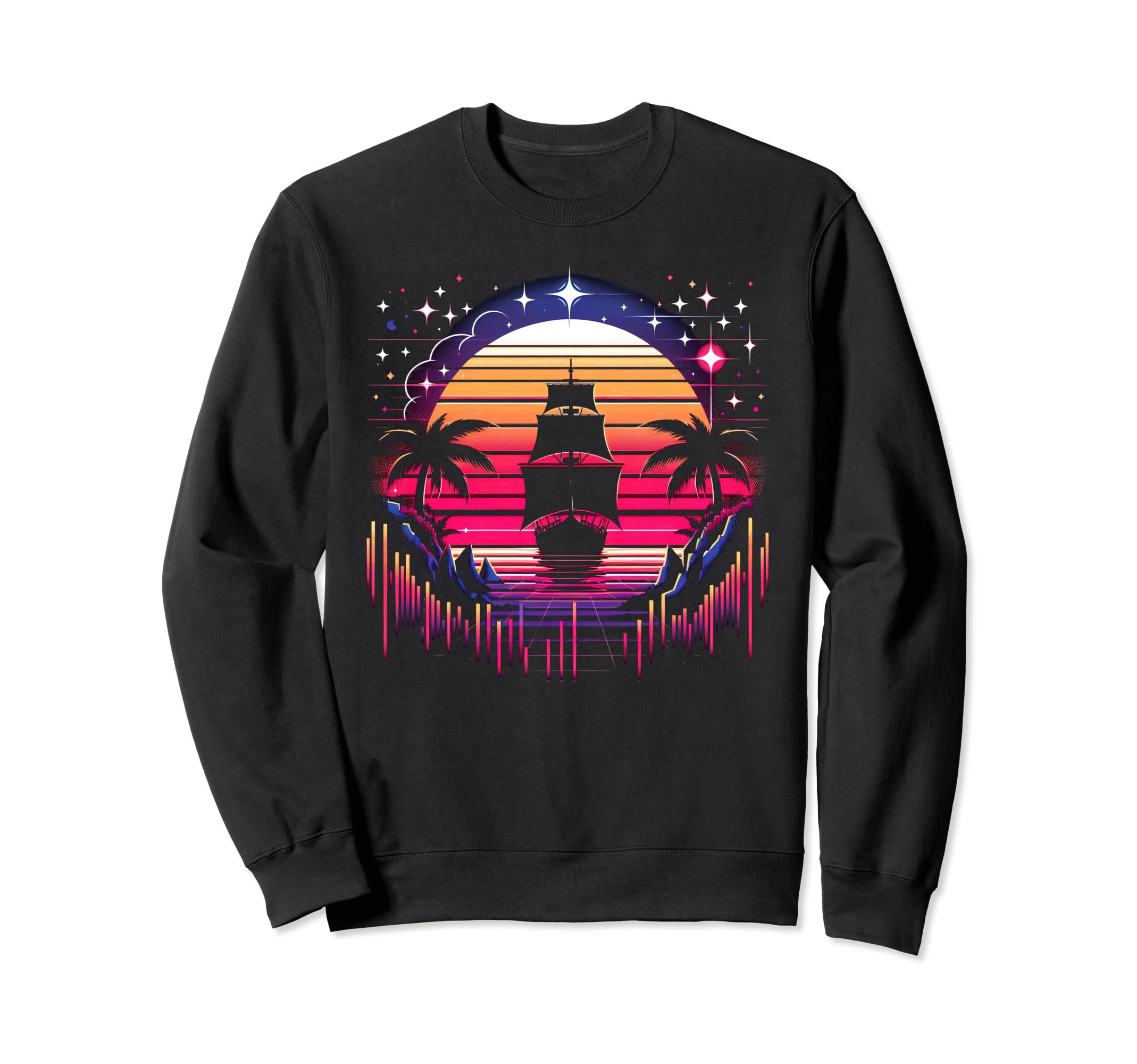 Synthwave Pirate Ship Retrowave Sweatshirt - Streetwear Style for Adults - T-Shirt, Sweatshirt, Hoodie