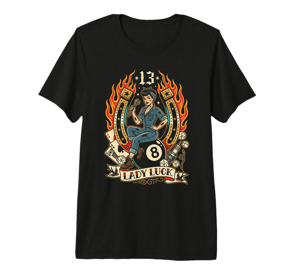 Pinup Mechanic Thirteenth Fortune T-Shirt - Fun Novelty Design for Adults - T-Shirt, Sweatshirt, Hoodie