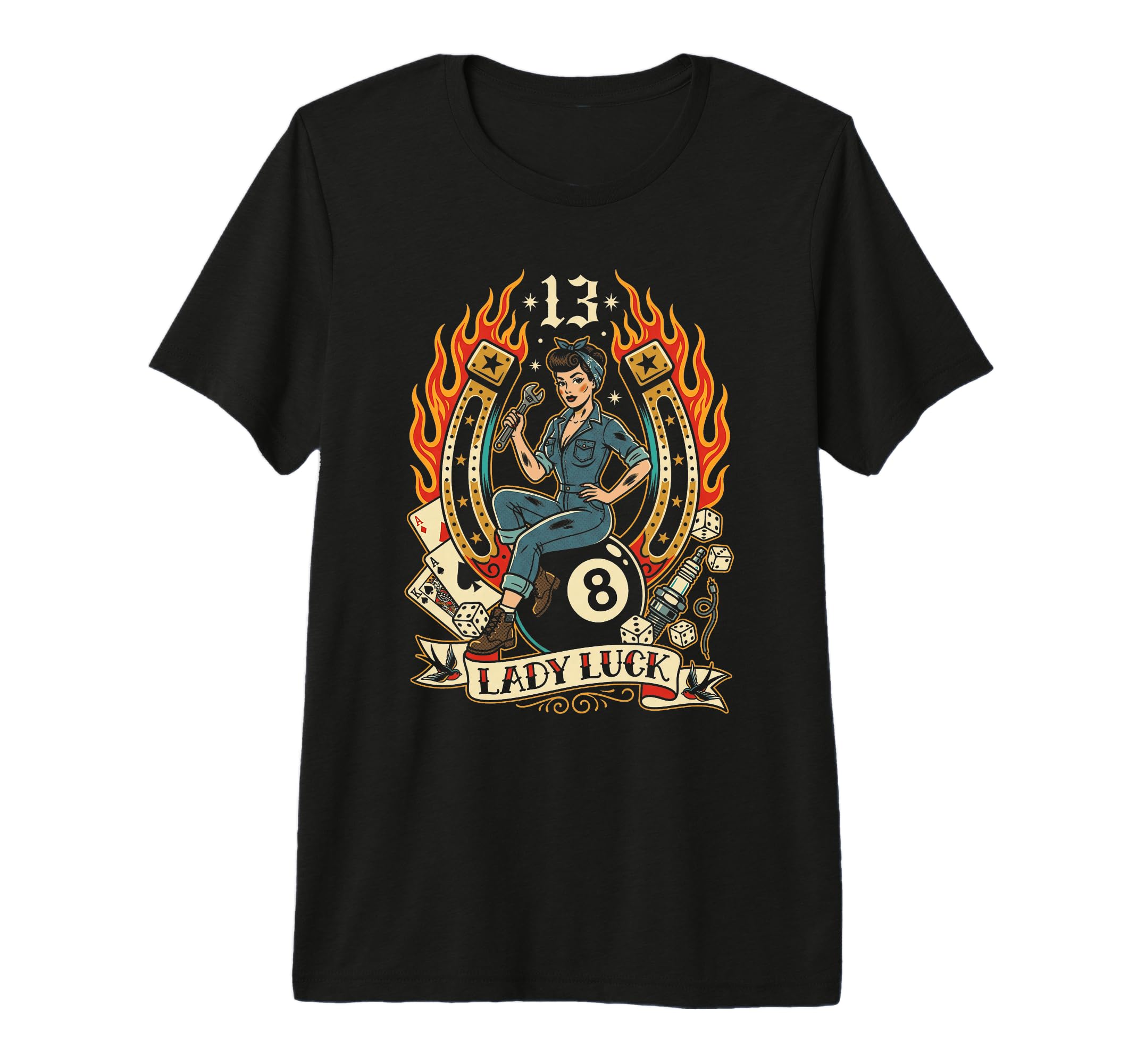 Pinup Mechanic Thirteenth Fortune T-Shirt - Fun Novelty Design for Adults - T-Shirt, Sweatshirt, Hoodie