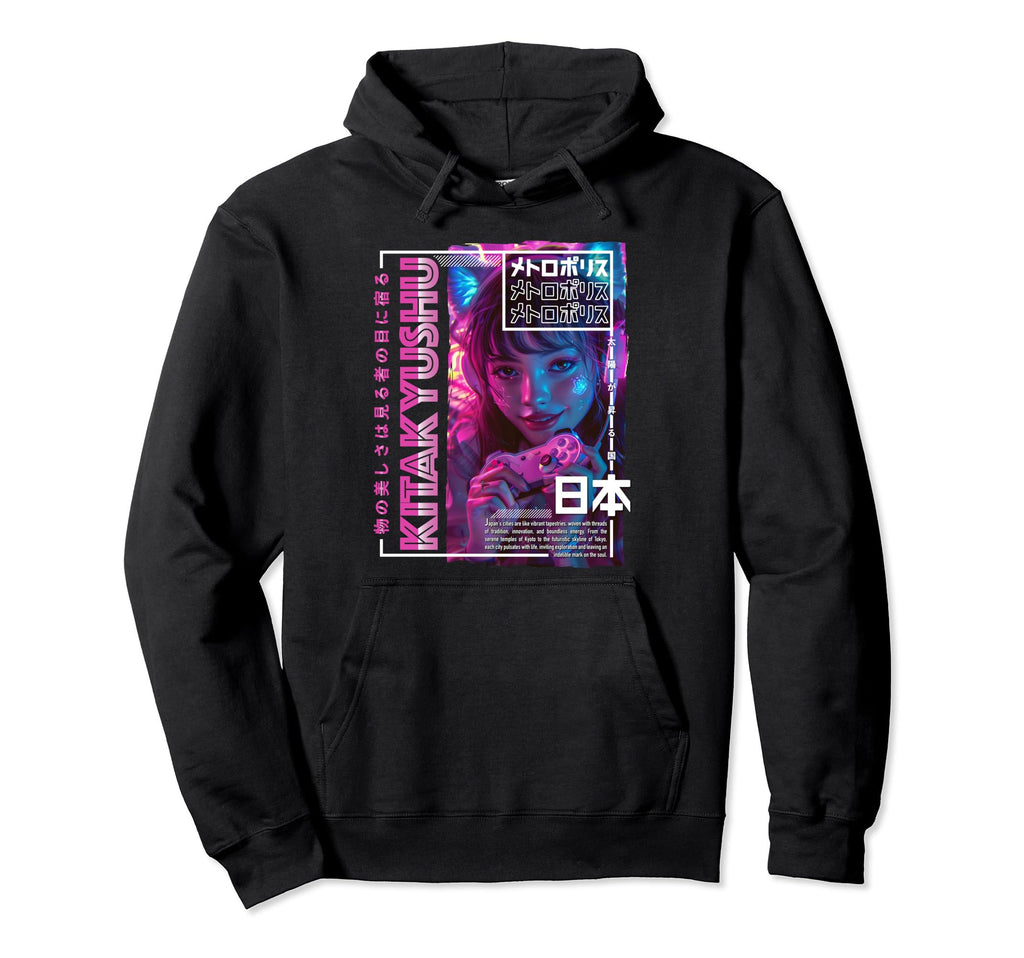 Kitakyushu City 80S Synthwave E Japan Hoodie - Custom Art Print for Adults - T-Shirt, Sweatshirt, Hoodie