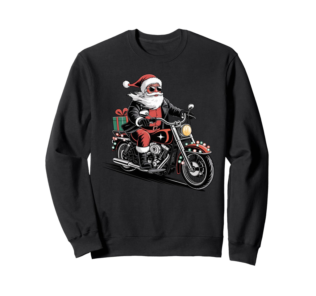 Santa Riding Motorcycle Bike Rock Sweatshirt - Minimalist Print for Adults - T-Shirt, Sweatshirt, Hoodie
