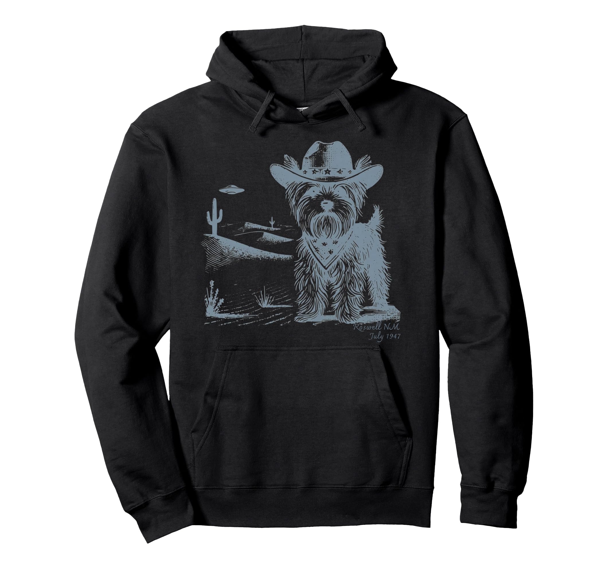 Ufo Cowboy Yorkshire Terrier 90S Hoodie - Minimalist Print for Adults - T-Shirt, Sweatshirt, Hoodie