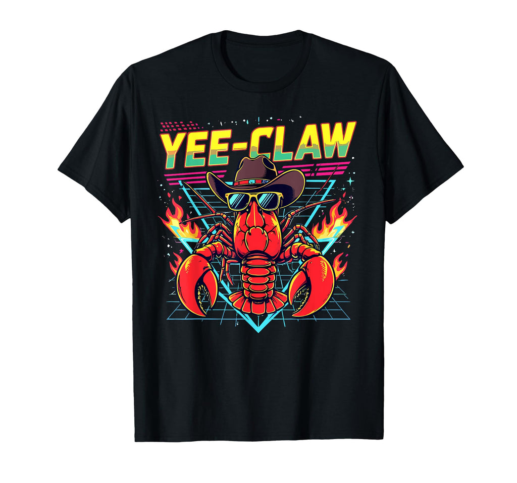 Yee Claw Lobster Cowboy 80S Synthwave T-Shirt - Minimalist Print Men Women - T-Shirt, Sweatshirt, Hoodie