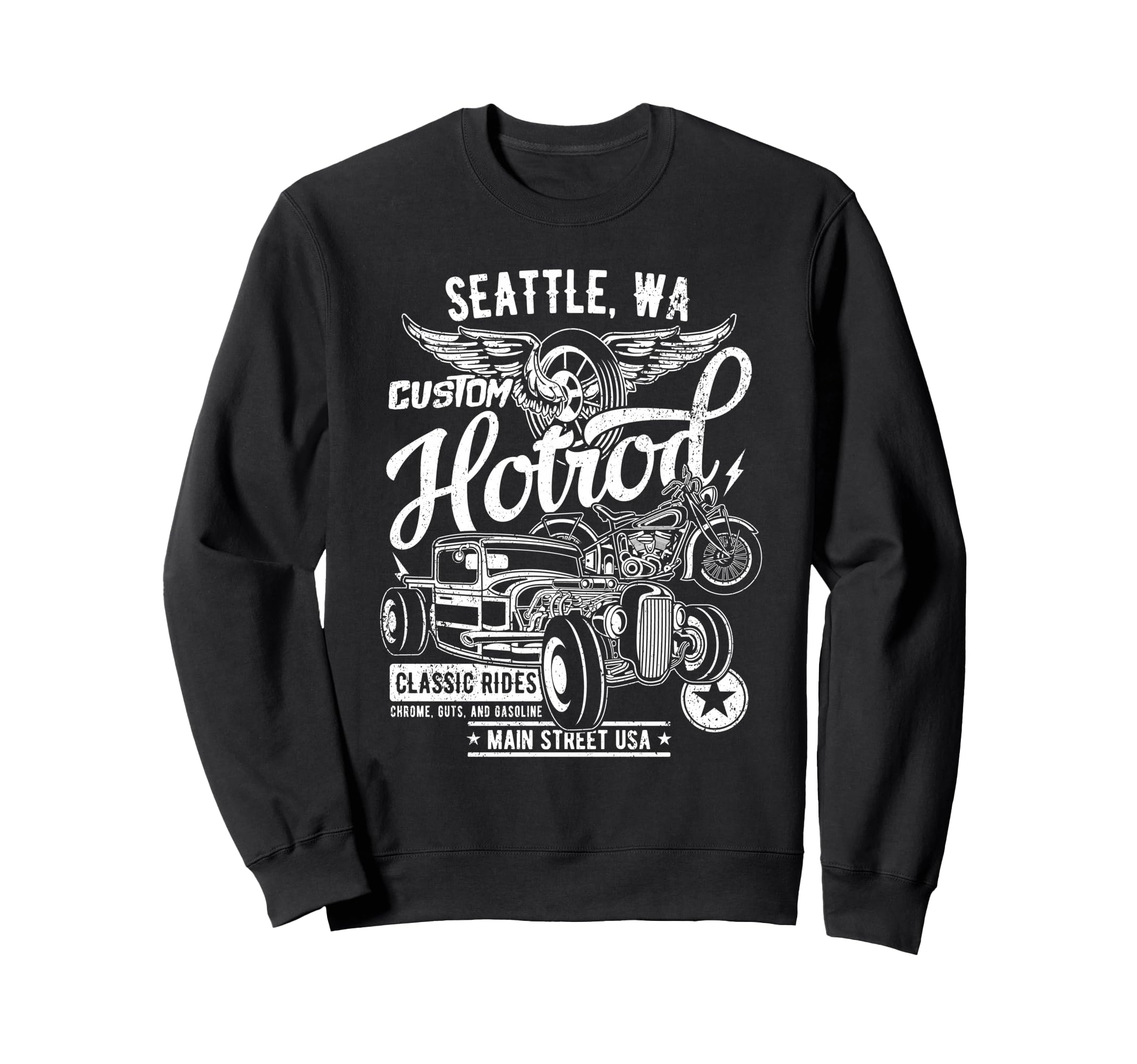 Seattle Wa Hotrod Car And Motorcycle Sweatshirt - Trendy Graphic Unisex - T-Shirt, Sweatshirt, Hoodie