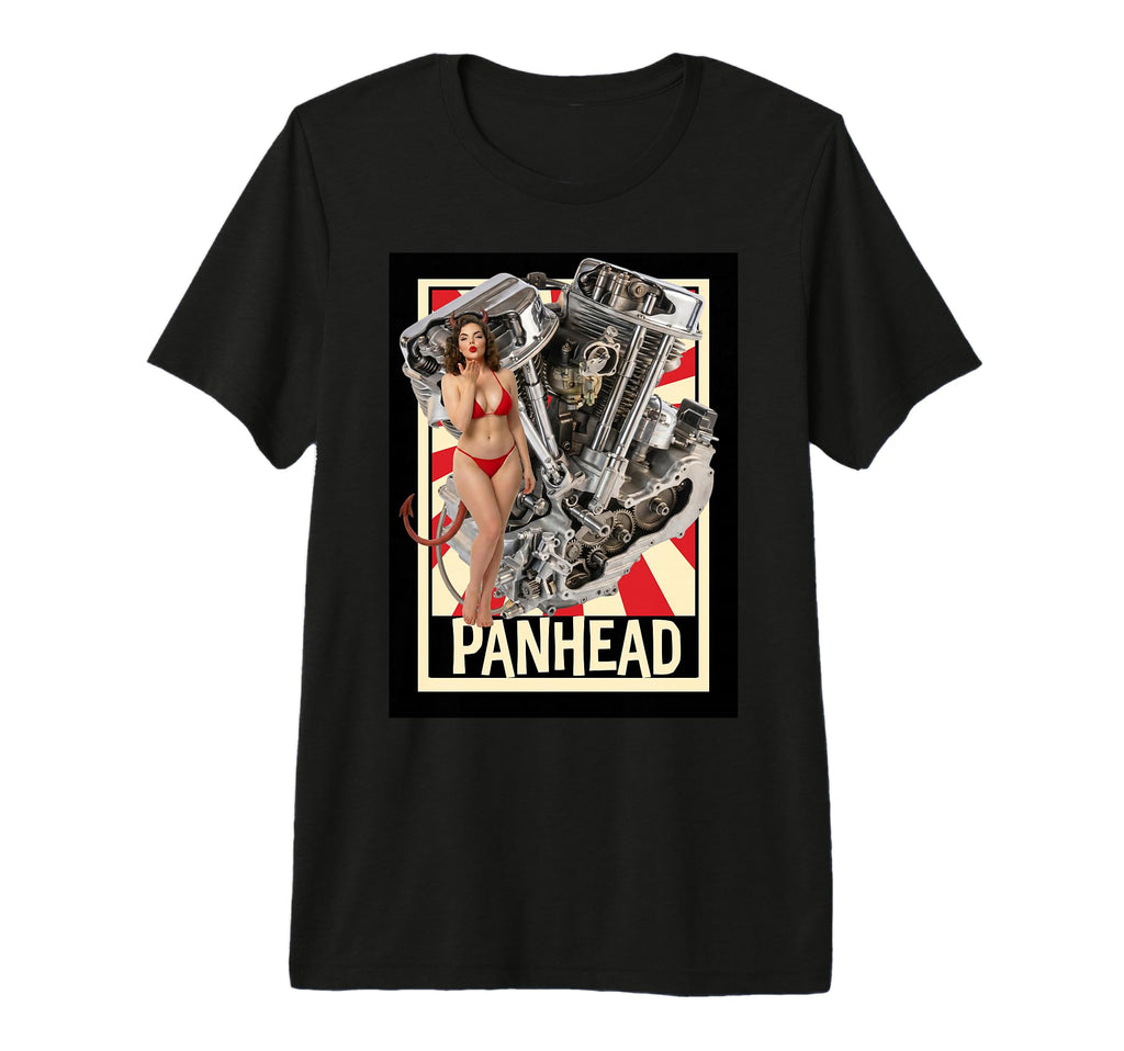 Panhead Engine Pinup Devil Biker Tri T-Shirt - Custom Art Print for Adults - T-Shirt, Sweatshirt, Hoodie