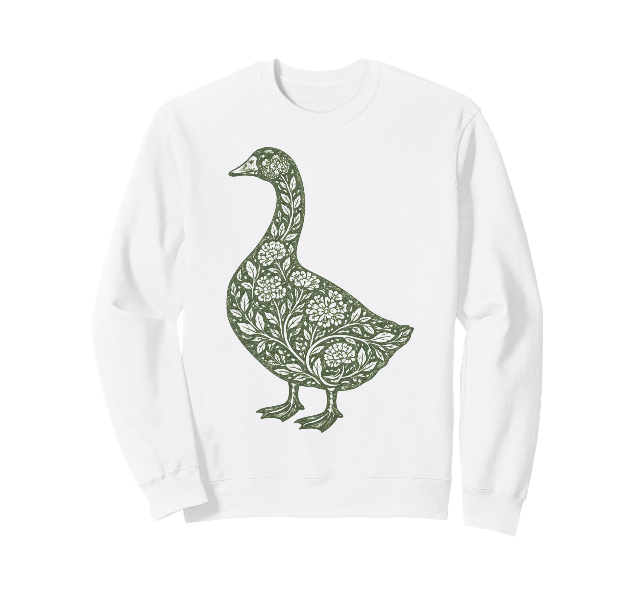 Floral Goose Linocut Aesthetic Sweatshirt - Streetwear Style for Adults - T-Shirt, Sweatshirt, Hoodie