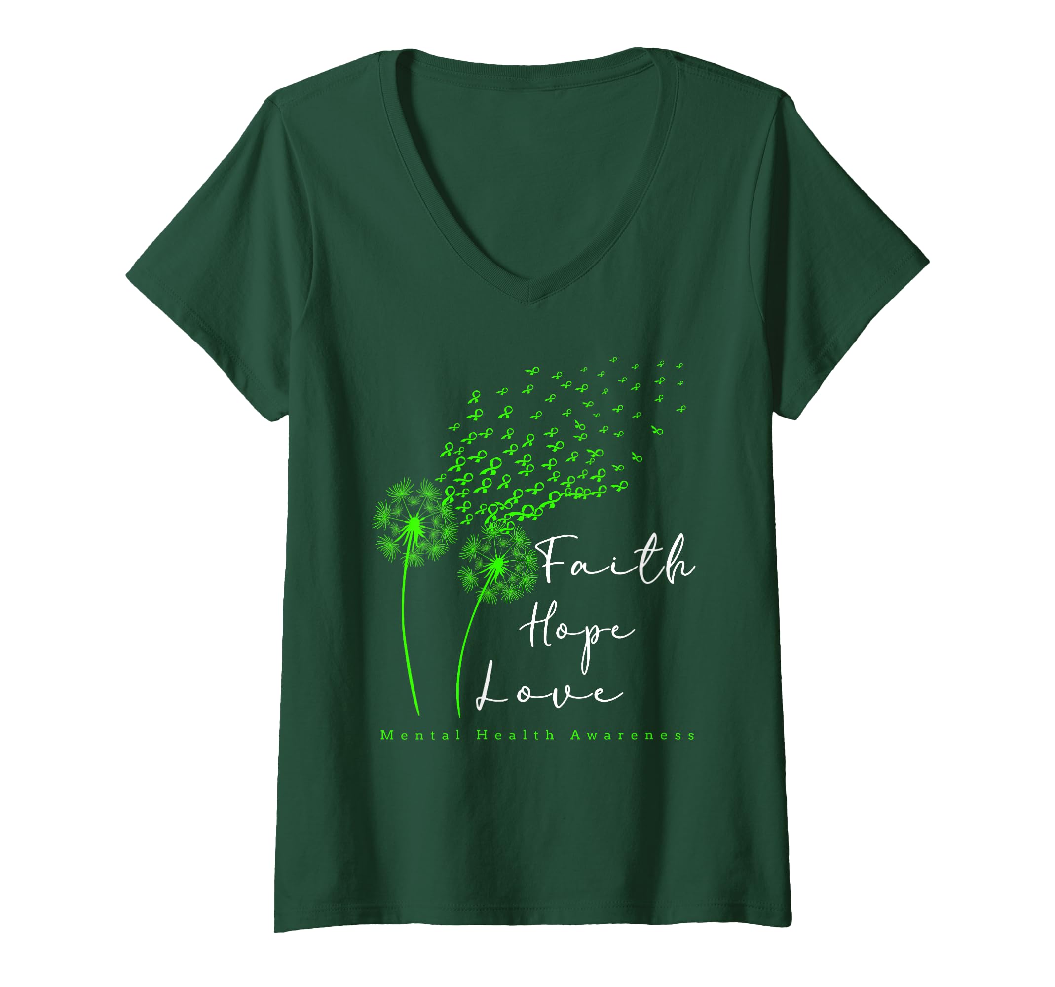Womens Green Ribbon Dandelion Faith T-Shirt - Fun Novelty Design Unisex - T-Shirt, Sweatshirt, Hoodie
