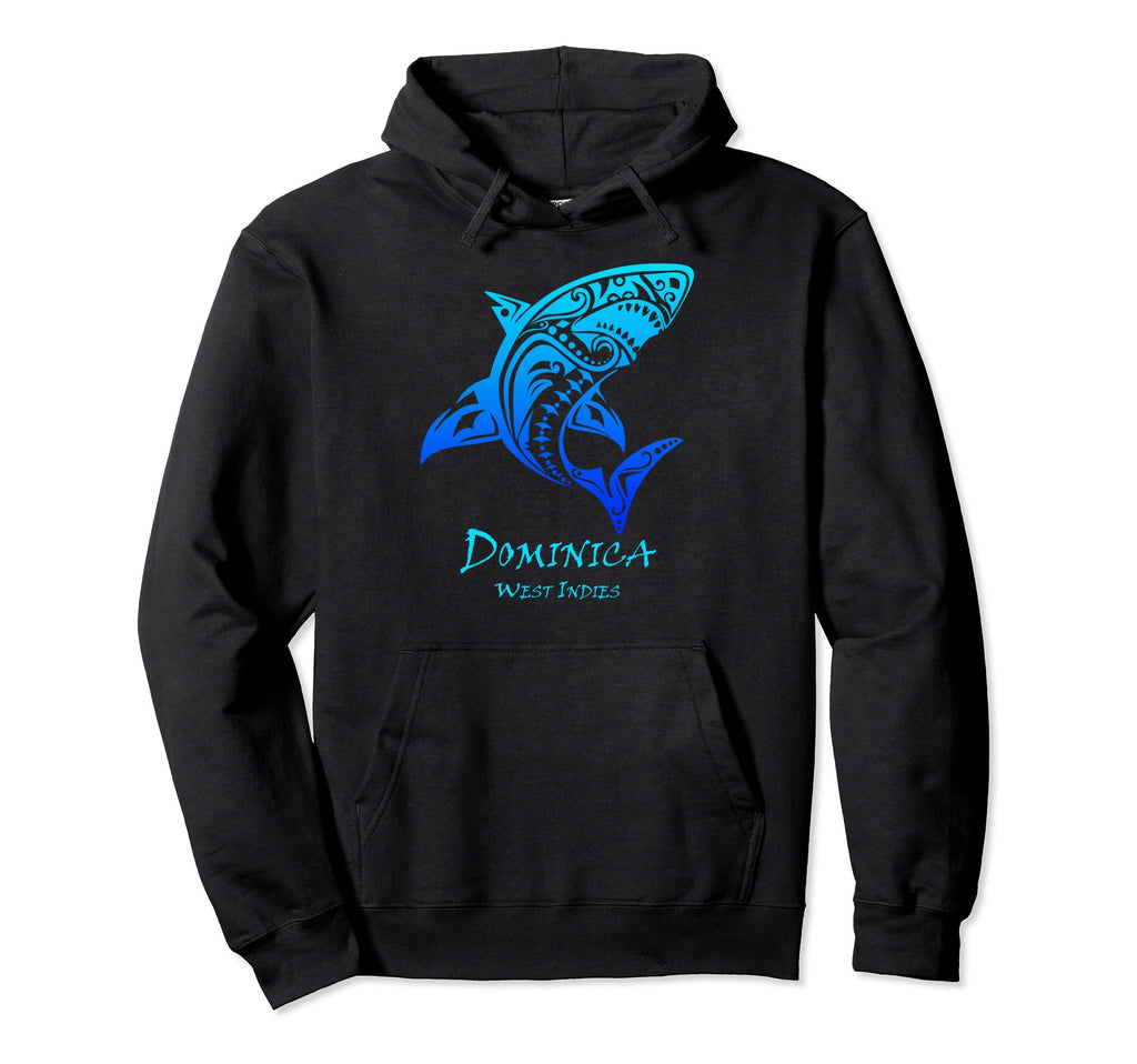 Dominica West Indies Tribal Shark Vacation Hoodie - Unique Graphic Unisex - T-Shirt, Sweatshirt, Hoodie