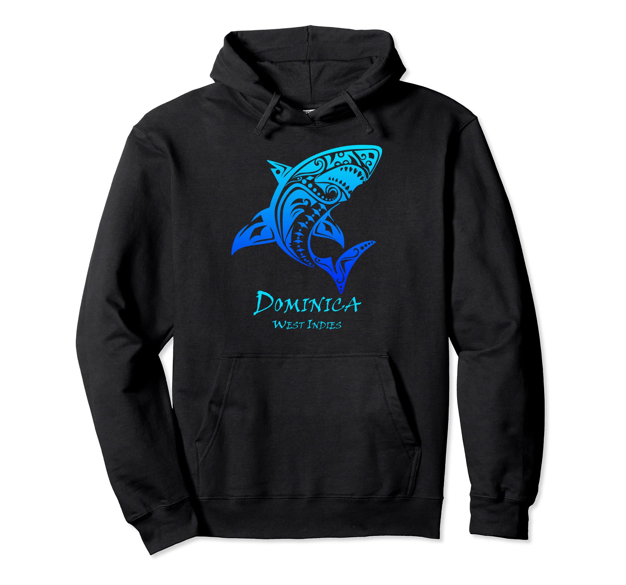 Dominica West Indies Tribal Shark Vacation Hoodie - Unique Graphic Unisex - T-Shirt, Sweatshirt, Hoodie