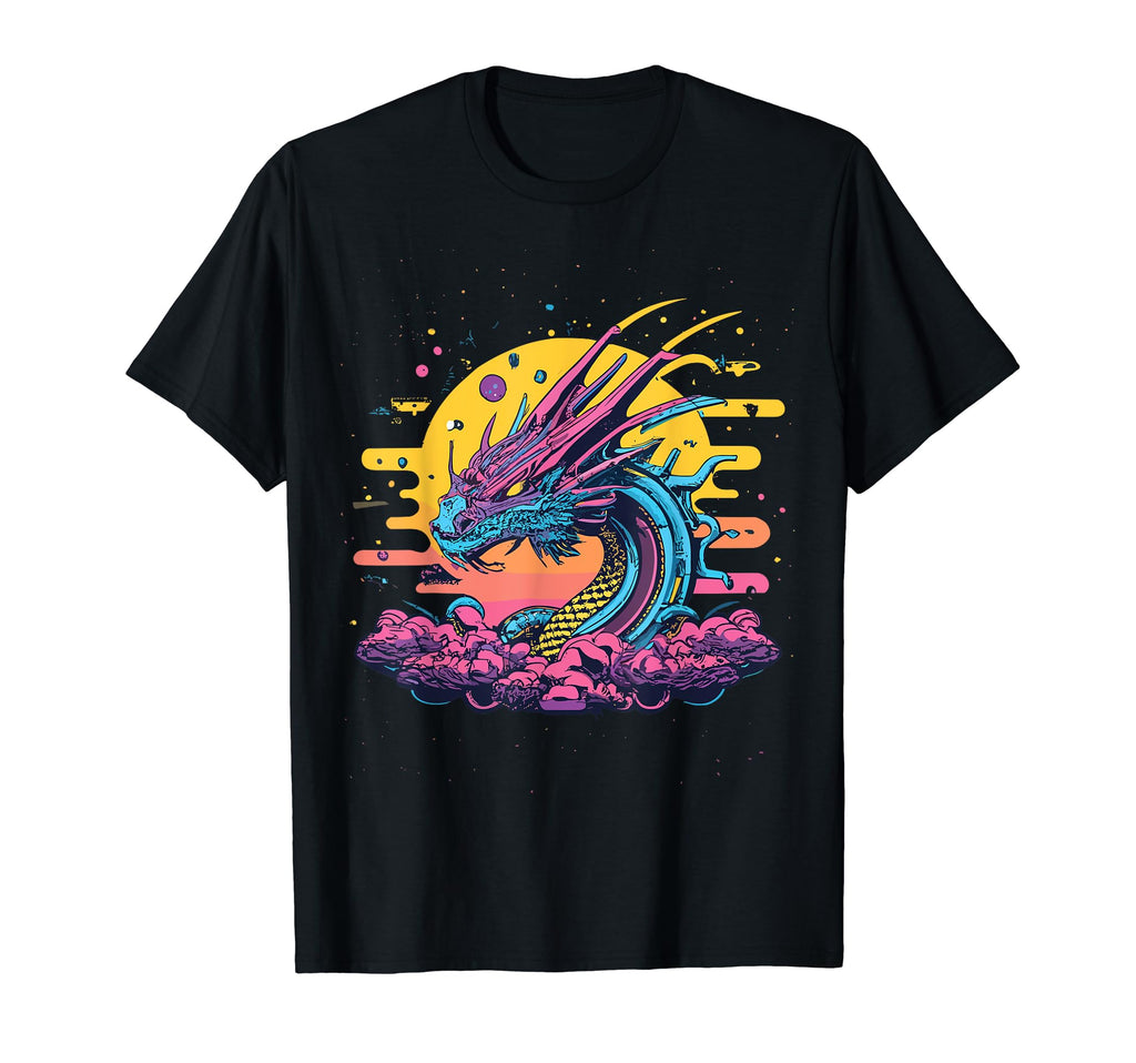 Dragon Techno Vaporwave Anime T-Shirt - Fun Novelty Design for Adults - T-Shirt, Sweatshirt, Hoodie