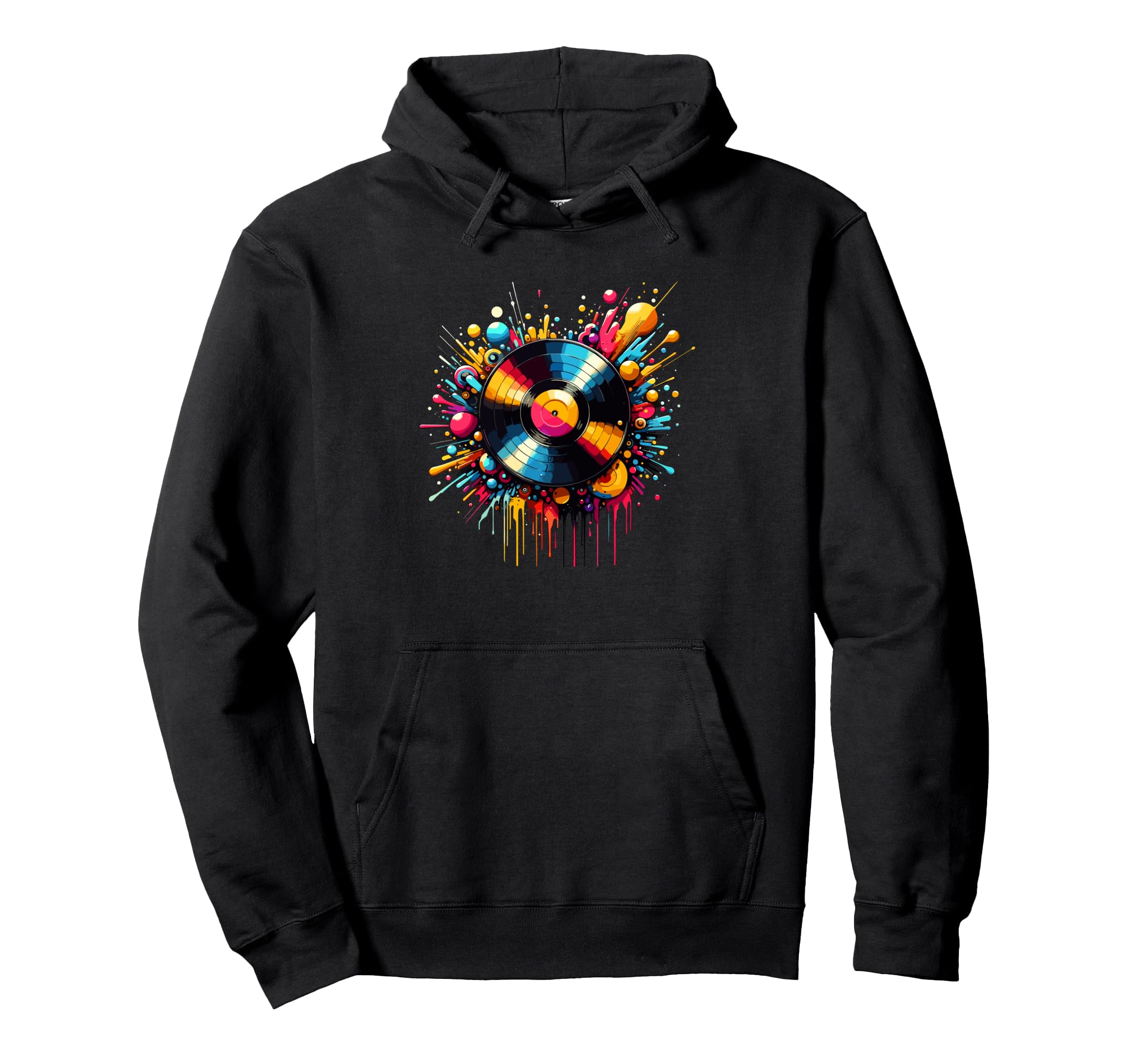 Splash Art Vinyl Disc Record Player Hoodie - Trendy Graphic for Adults - T-Shirt, Sweatshirt, Hoodie