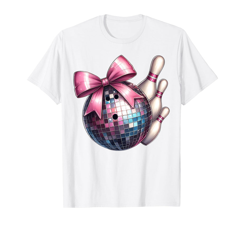 Coquette Bow Bowling Ball Pins Checkered T-Shirt - Minimalist Print Unisex - T-Shirt, Sweatshirt, Hoodie
