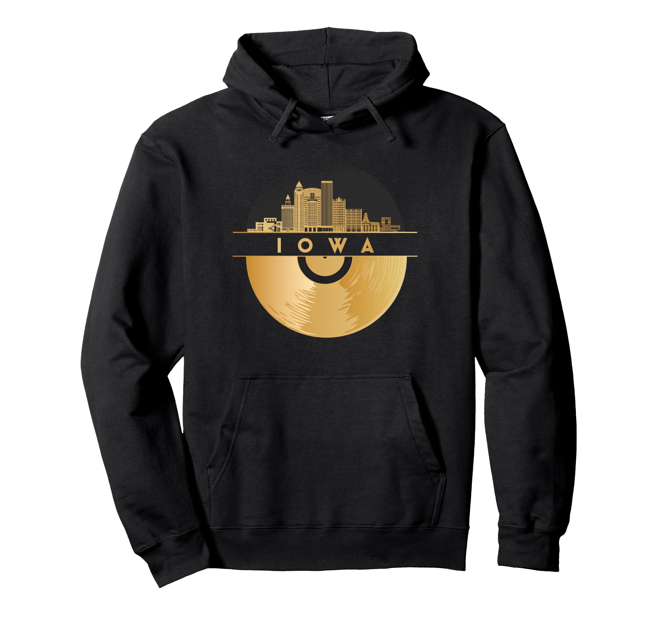 Vinyl Record Player Disco Music Skyline Iowa Hoodie - Graphic Print Unisex - T-Shirt, Sweatshirt, Hoodie