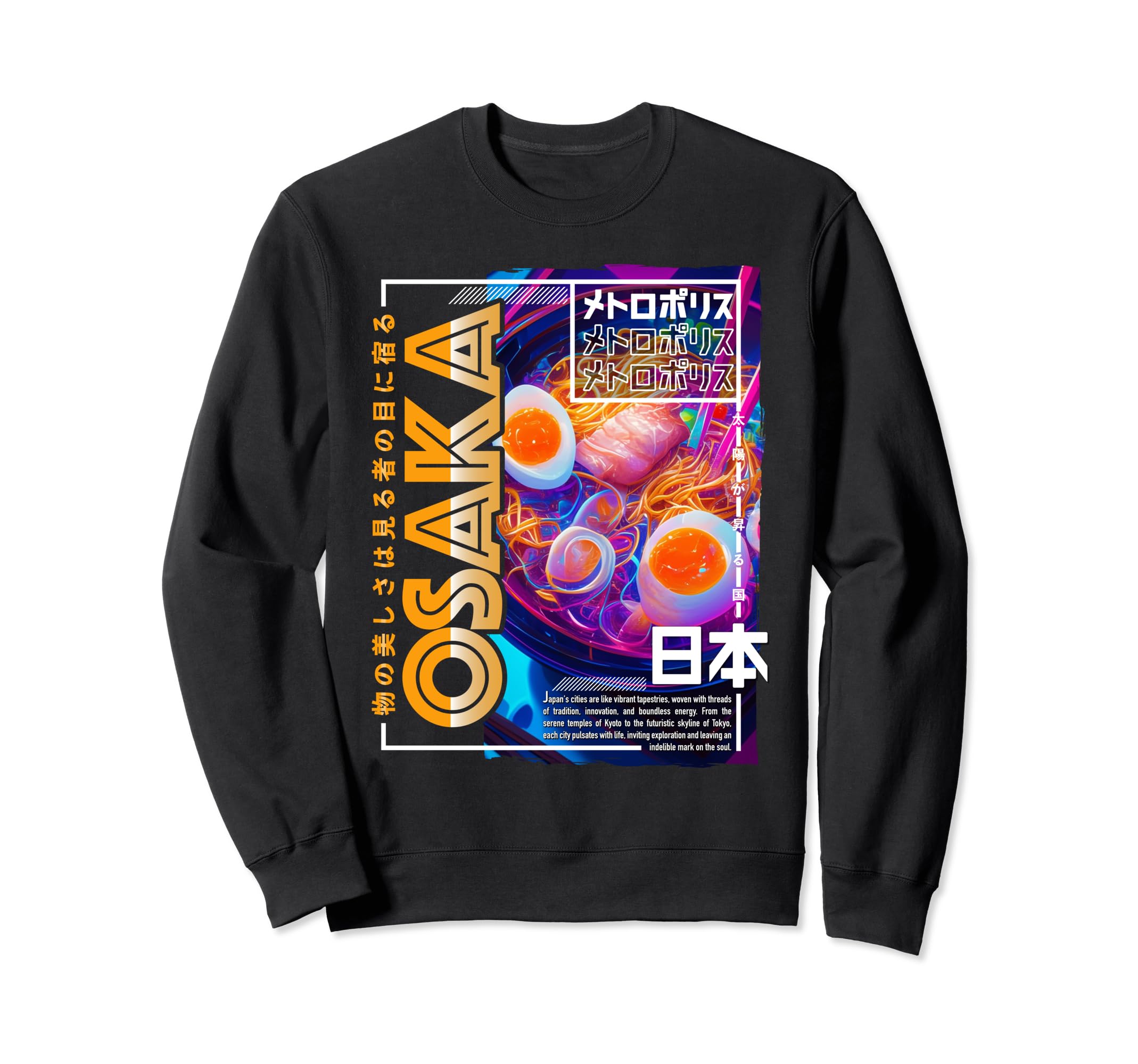 Osaka City 80S Synthwave Ramen Bowl Sweatshirt - Graphic Print Unisex - T-Shirt, Sweatshirt, Hoodie