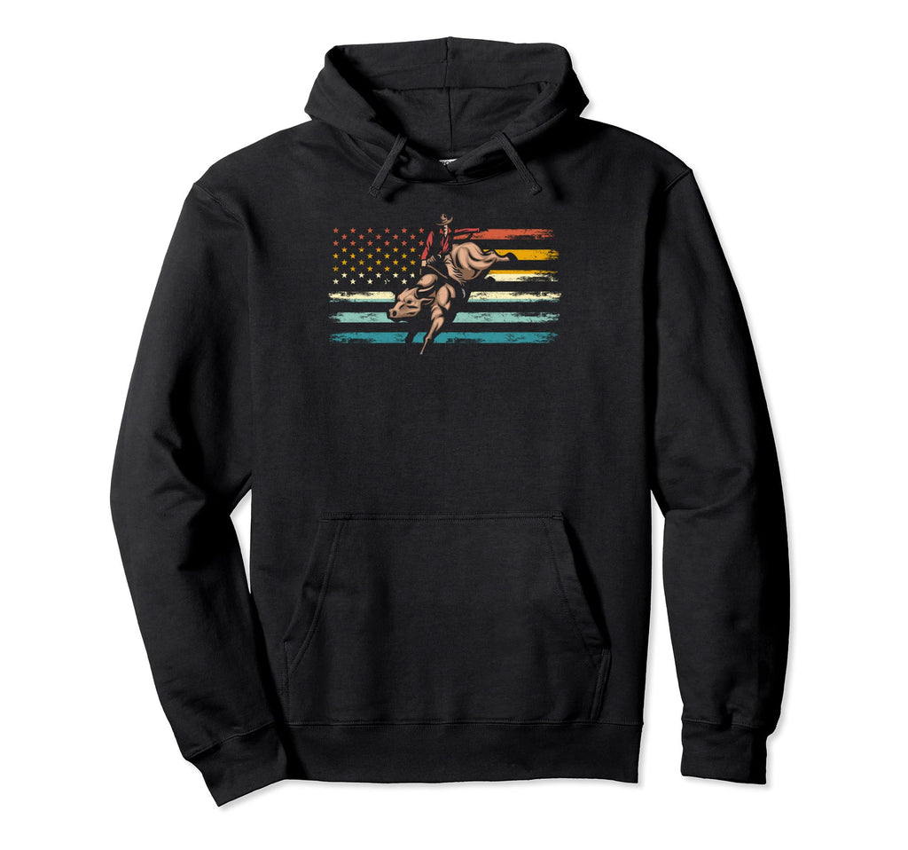 American Flag Bull Riding Western Hoodie - Novelty Apparel for Adults - T-Shirt, Sweatshirt, Hoodie