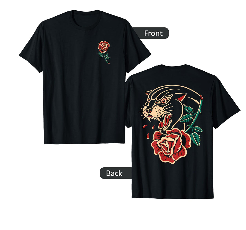 Panther Rose Traditional Tattoo T-Shirt - Minimalist Print for Adults - T-Shirt, Sweatshirt, Hoodie